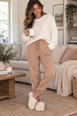 Love by Lottie Moss PacSun Knit Jogger Sweatpants Tan High Rise Small